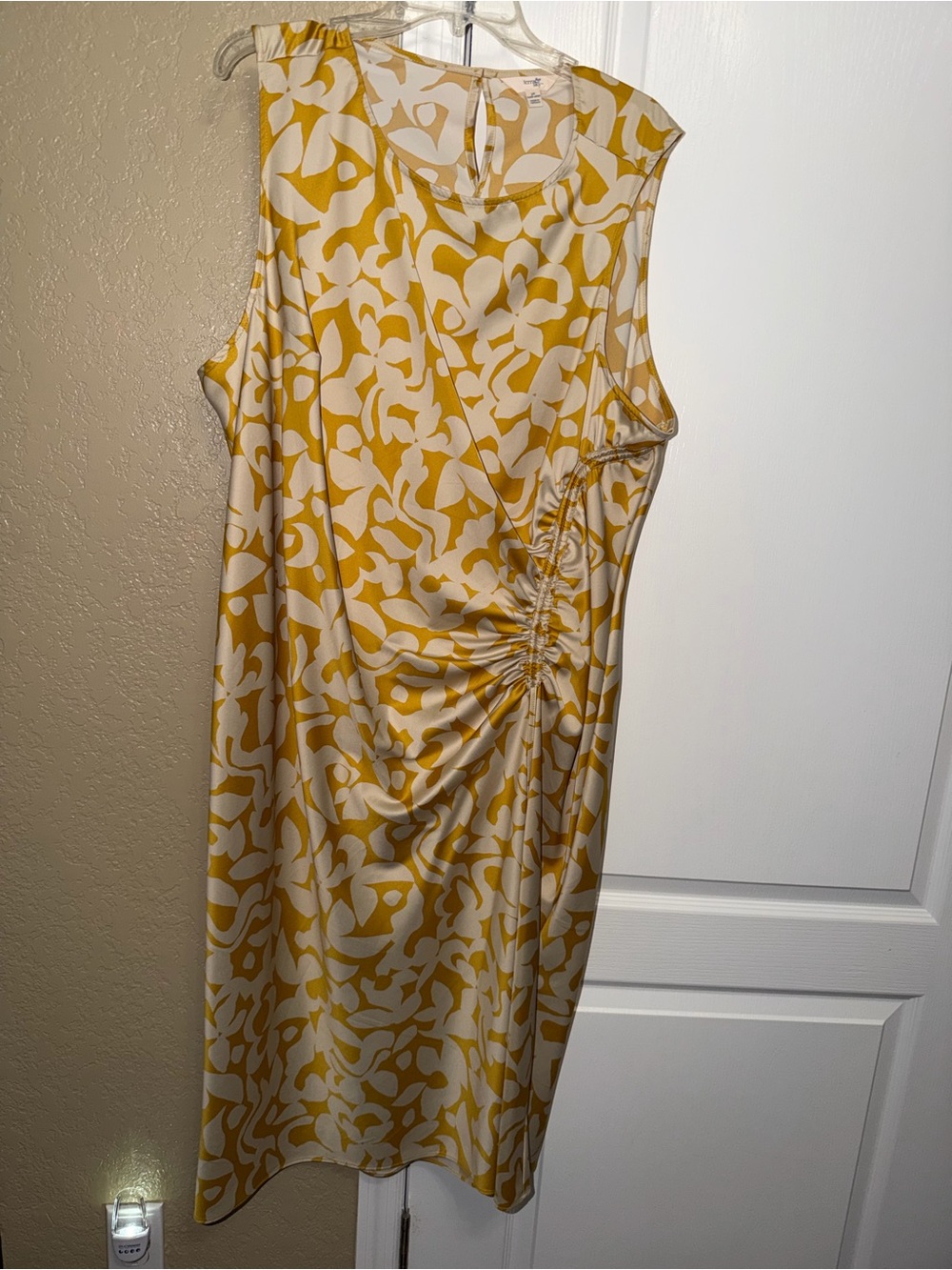 Terra & Sky Yellow and Cream Floral Ruched Side Dress